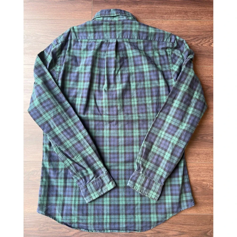 Polo Ralph Lauren Slim Fit Shirt Mens Large Green Navy Black Watch Plaid Cotton